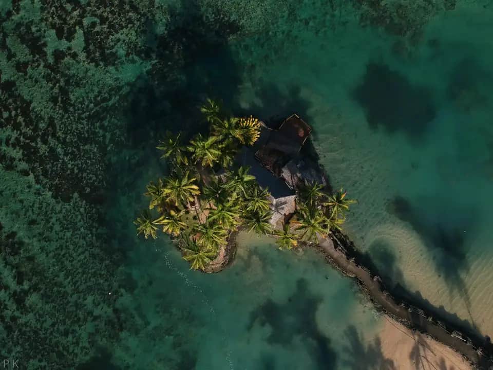 Aerial view of a Fiji island coastline near the capital region