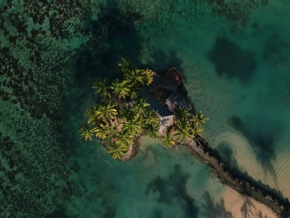 Aerial view of a Fiji island coastline near the capital region